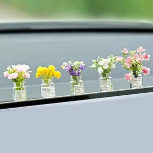 Miniature Fake Flower Car Ornament, Cute Car Console Decoration, Miniature Glass Bottle Small Flowers, Car Interior Decor