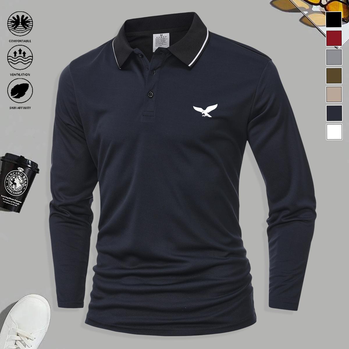 Set of 5 men’s long-sleeve polo shirts—fashionable and versatile, solid color design, suitable for sports and casual occasions, soft and comfortable; men’s long-sleeve polo shirt set.,clothes for back to school,first day of school outfits