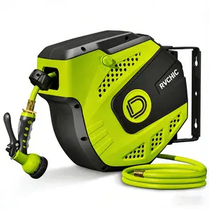 65FT Retractable Hose Reel Wall Mounted Garden Water Hose Reel Auto Rewind Heavy Duty with Nozzle