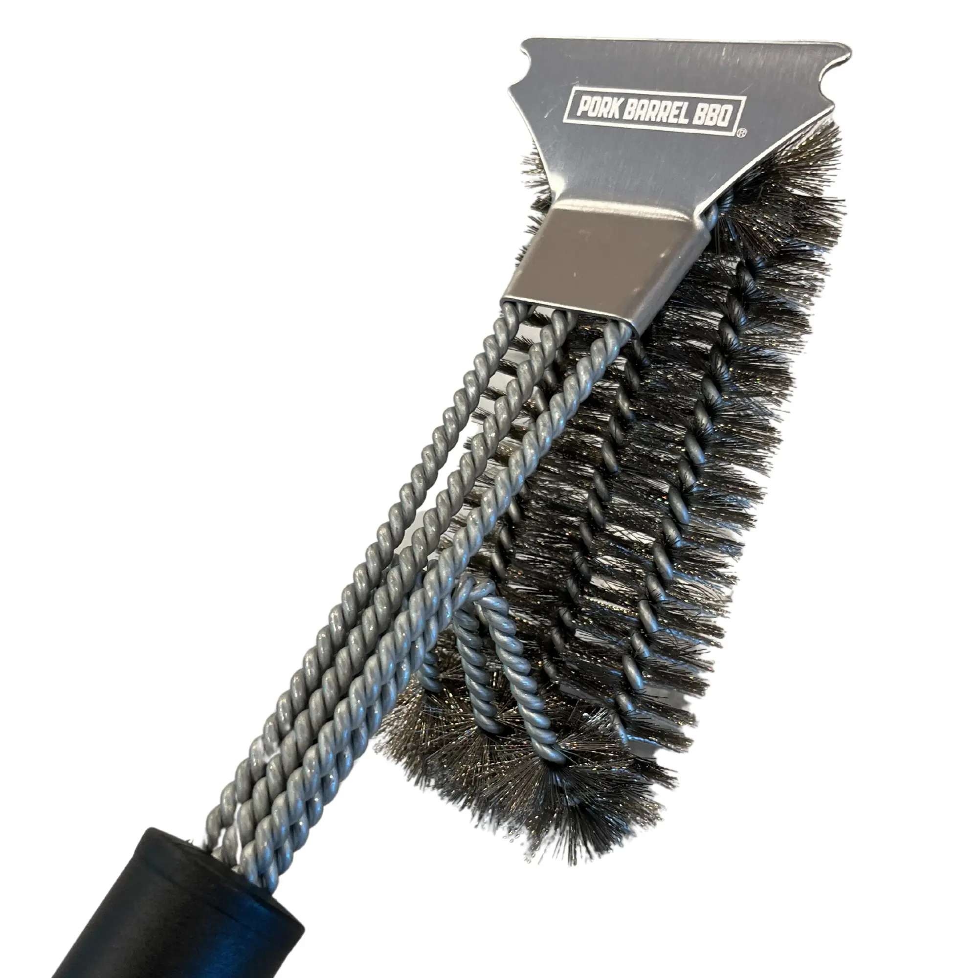 Pork Barrel BBQ Grill Brush and Scraper - Safe Stainless Steel Woven Wire Heavy Duty Grill Accessories