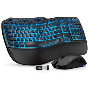 SABLUTE MA31 Ergonomic Wireless Keyboard & Mouse Combo Rechargeable 4000mAh Backlit Soft Faux Lambskin Palm Rest Wave Keys for Natural Typing Compatible Windows Mac Chromes OS Pastel Color(non-bluetooth)