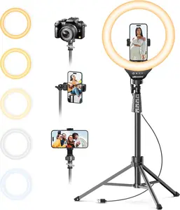 Ubeesize 12'' LED Ring Light with 62'' Tripod Stand, Selfie Ring Light for Video Recording, Live Streaming, Tiktok & Youtube, Compatible with Iphone & Android (Black) UBeesize