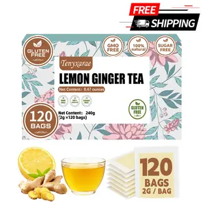 100% Natural Organic Lemon Ginger Tea Bags (120 Counts, 2g Per Bag) | Vegan, Gluten/Sugar/Caffeine-Free | Promotes Digestive Comfort & Provides Antioxidant + Vitamin C Support | Eco-Friendly Individually Wrapped