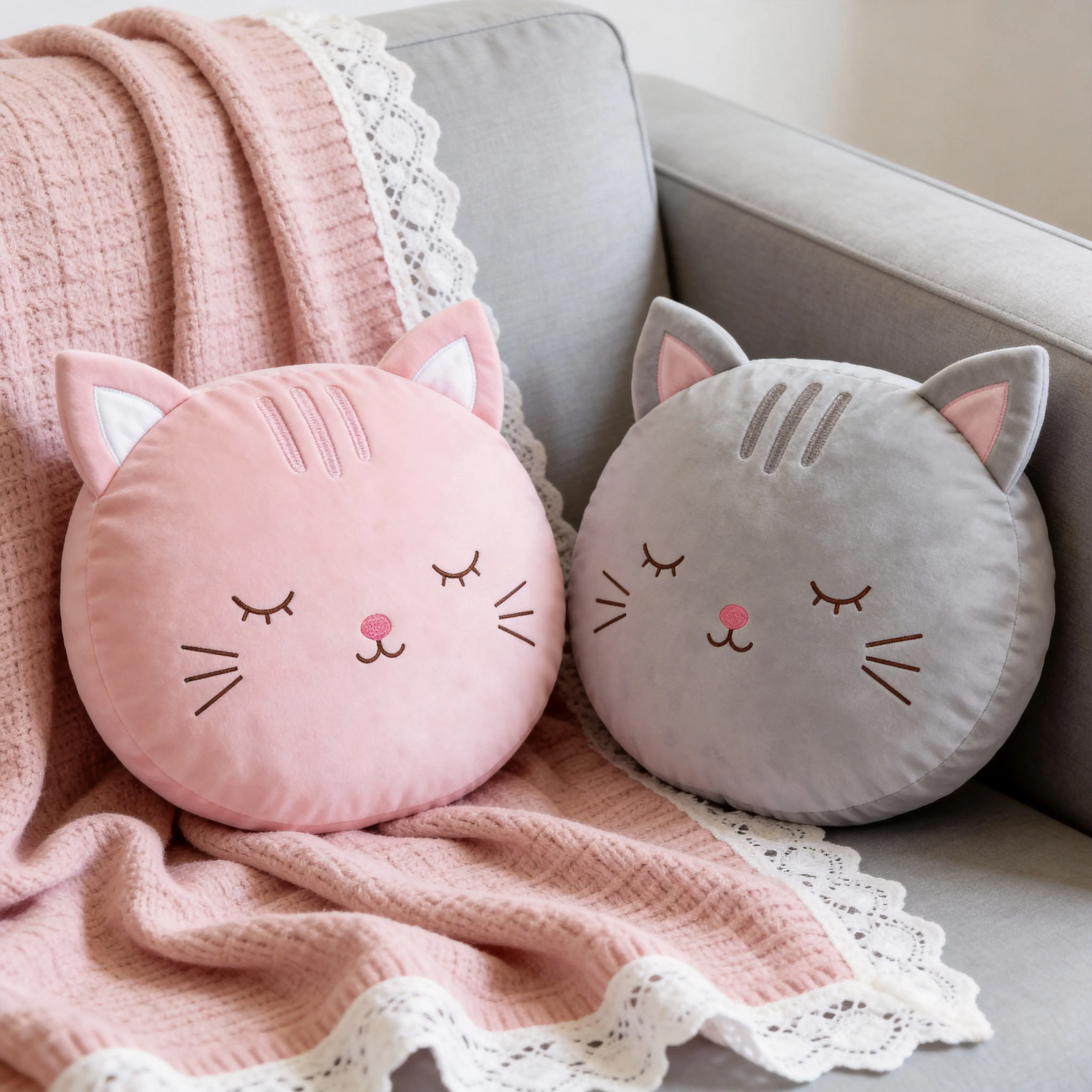 14-Inch Polyester Stuffed Comfy Cushion - Squishy Soft Cartoon Shaped Cute Cat Face Plush Pillow, Decorative Cushion Cover, Baby Girl Nursery Room Decor Toy, Ideal Gift (Christmas, Baby Shower), Comfy Cushions, Stuffed Cushion