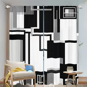 2Pcs Abstract Geometric Black White Grey Curtains for Living Room Bedroom Kitchen, Modern Home Decor, Semi-sheer Window Treatment, Privacy Protection, Decorative Drapes Translucent tube bag design