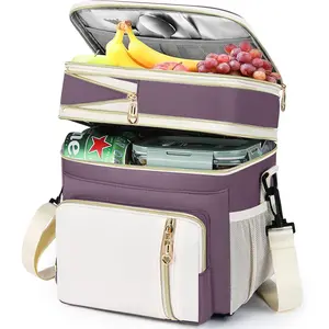 Lunch Box for Women/Men-Insulated Lunch Bag for Mother's Day -Expandable Double Cooler Bag-Reusable Adult Lunchbox with Adjustable Shoulder Strap-Waterproof&Leakproof Lunch Tote for Work/Picnic/Beach- Dark Pink