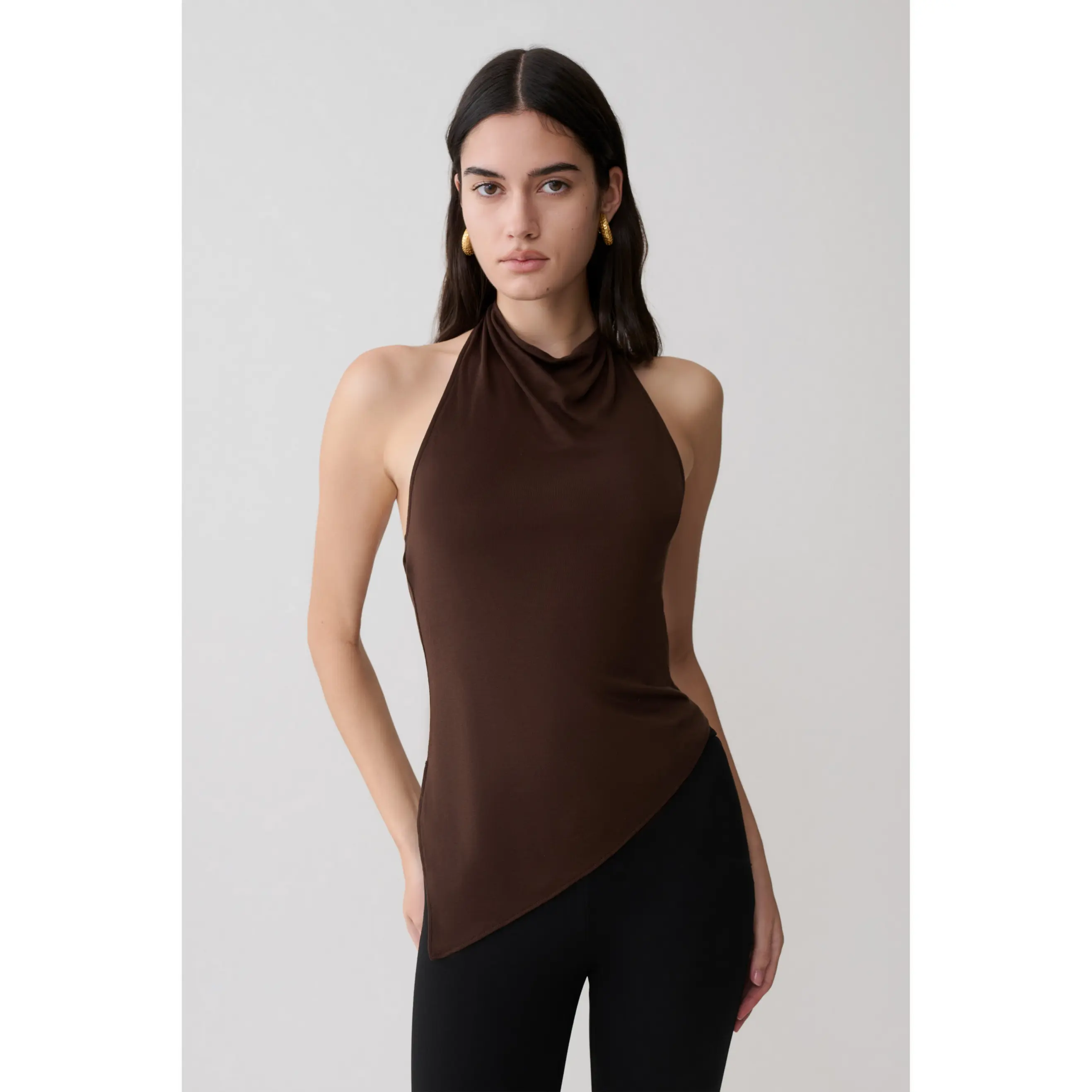 Clea Relaxed Sheer Halter Top - Espresso