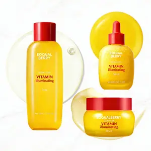 EQQUALBERRY 3pc Vitamin Illuminating Duo – Brightening Skincare Ritual with Vitamin C, Niacinamide & TXA | Targets Dark Spots & Uneven Tone | Hydration + Ceramide Barrier Care | Serum 30ml + Cream 50ml+Capsula Tane150ml