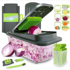 HOMEFINESSE 16-in-1 Multifunctional Vegetable Chopper with 8 Blades Portable Stainless Steel Cutter for Salad Garlic & More Kitchen Gadgets Cooking Kitchenware Cutting Green Utensils watermelon cutting tool chicken shredder Slicer kitchen accessories