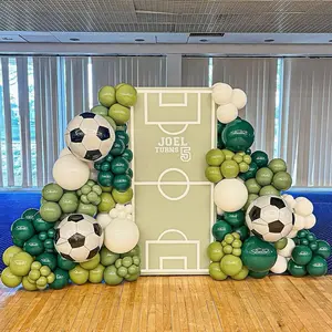 141Pcs Soccer Balloon Garland Kit in Green & White with 22Inch Soccer Foil for Sports Party Decor