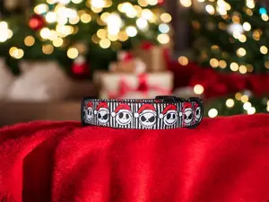 Handmade skellington Christmas Holiday Movie 1 Inch Dog Collar Thick Ribbon Design Durable Nylon Webbing All Sizes Available for Furry Friends