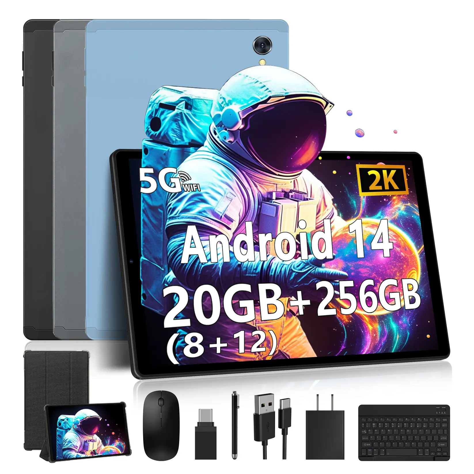 10.4-inch Android 14 Tablet with Keyboard and Mouse, 8GB RAM 256GB ROM, Octa-Core Processor, 2000×1200 IPS HD Display, 1TB Expandable Tablet, 8000mAh Battery, 8MP Front & 13MP Rear Camera, Dual-Band WiFi, Bluetooth, Stylus & Protective Case Included