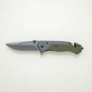 Tactical Folding Knife – Gray Titanium 3CR13 Blade with Green G10 Handle, Seatbelt Cutter & Glass Breaker, Outdoor Survival EDC Knife pocket knife