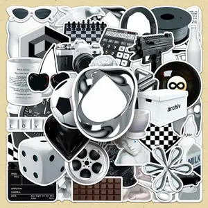 Simple Cool Style Sticker, 100pcs/set Repeatable Black and White Creative DIY Sticker, DIY Decorative Sticker for Phone Case & Storage Box, Adhesive Stickers