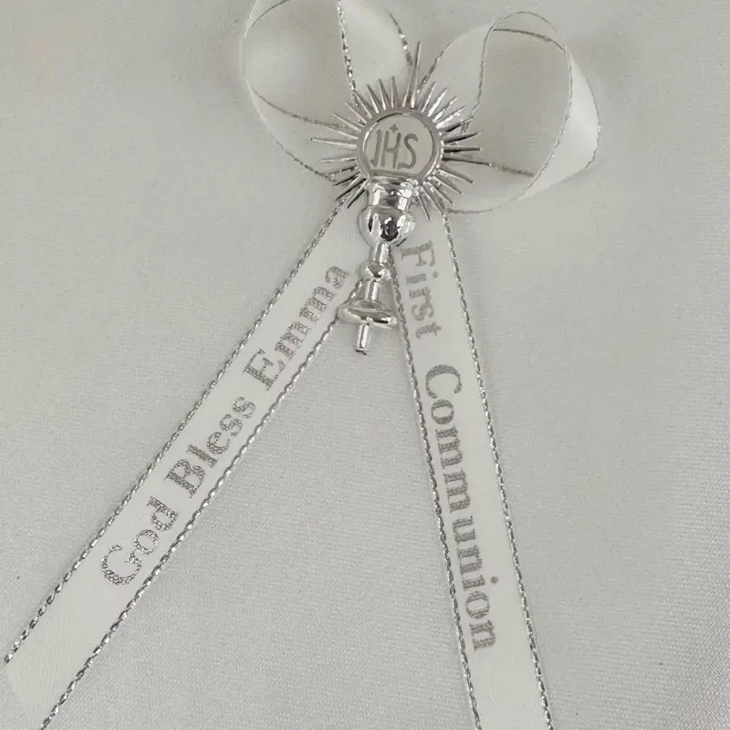 Customized Text Printed White Accent Ribbons - Office Stationery, Baptism/First Communion Decor, Meaningful Gifts with 22 Characters Per Tail, Add Personal Touch to Celebrate Baptism (Customization Option Included)