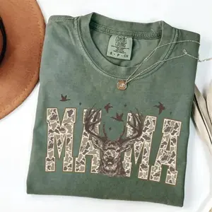 Comfort Colors Hunting Camo Mama T-shirt, Deer Hunting Camouflage T-shirt, Cozy Season Hunting Shirt, Retro Camo Western Trendy Gift For Her