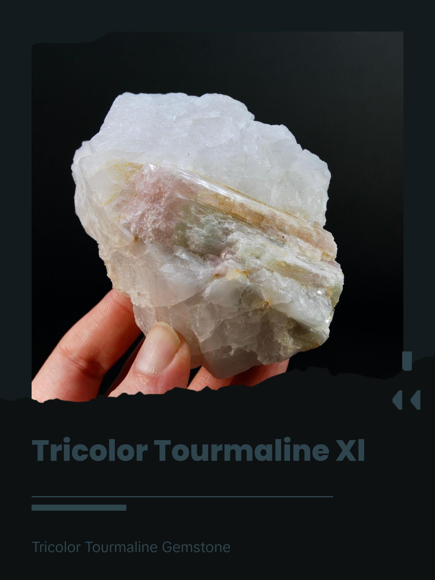 3.8in 327g Raw Tricolor Tourmaline Lepidolite Crystal on Quartz Matrix, Brazil