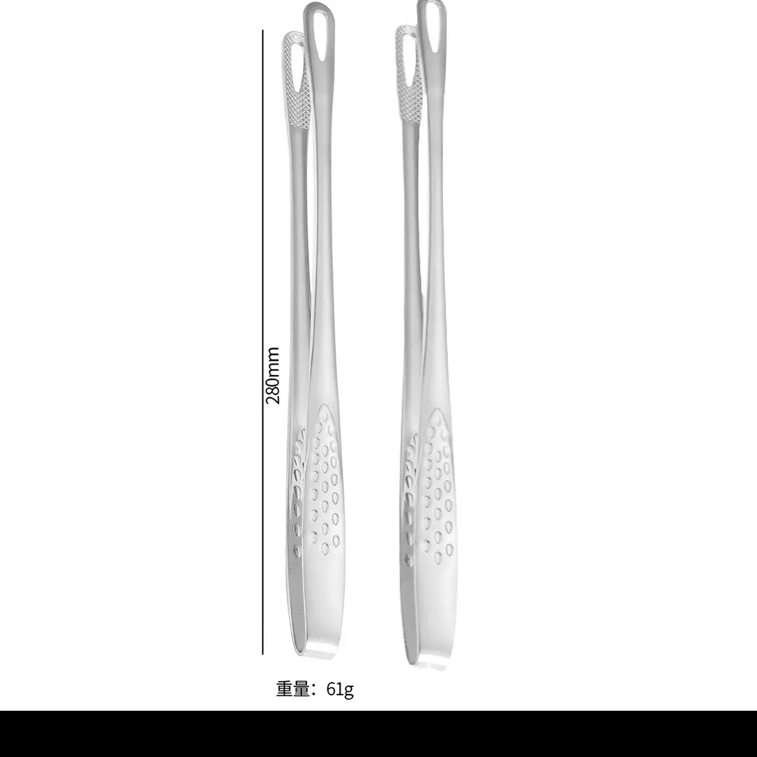 200mm Stainless Steel Korean Food Tongs, Non-Slip Dot Handle Grill Barbecue Tong, Reusable Metal Kitchen Clip for Steak Bread Buffet Cooking Serving Utensils