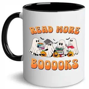 Read More Books Coffee Mug, Cute Ghost Reading Books Accent Mug, Funny Halloween Mug For Book Lover, Spooky Vibes Cup, Halloween Gift Mug, Gift For Book Lover, Gift Idea For Friends, Halloween Gift, Ceramic Coffee Mug, 11Oz 15Oz Mug
