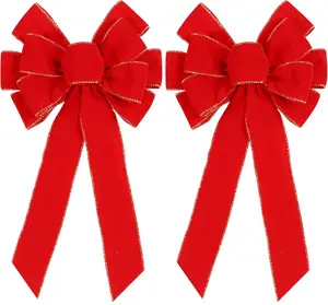 2 Pack Red Christmas Bows Outdoor Decorations,12x20 Large Christmas Tree Topper Bow,  Wreath Bow with Glitter  Edge for Xmas  Front Door Decor