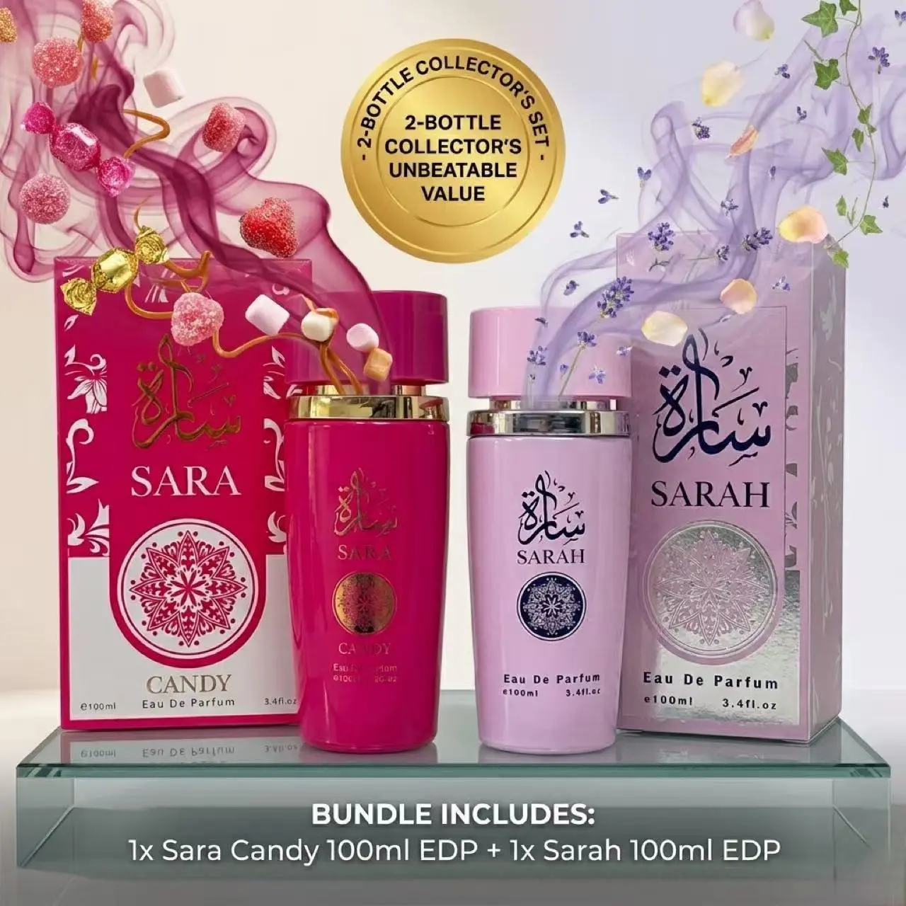 Sara Candy & Sarah Eau De Parfum Set – Sweet & Sophisticated Duo (100ml x 2)  The Ultimate Scent Set EDP Bundle for Women Gift Set Special:  Sweet Treats & Floral Elegance – Sara & Sarah 2-Piece Fragrance Collecti