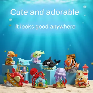 Ocean Theme Mini Building Blocks, Adorable Fish Crab Jellyfish Small Particles Puzzle, Cute Desk Decor, Creative Gift for Friends