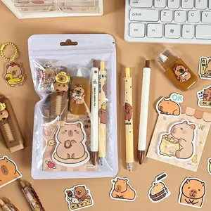 Cartoon Capybara Stationery Set, 6/7 pieces/set Student Stationery Set, Primary School Birthday Gift, Sticker Pack, School and Educational Supplies, Classroom Supplies, Student Essentials, Office School Supplies
