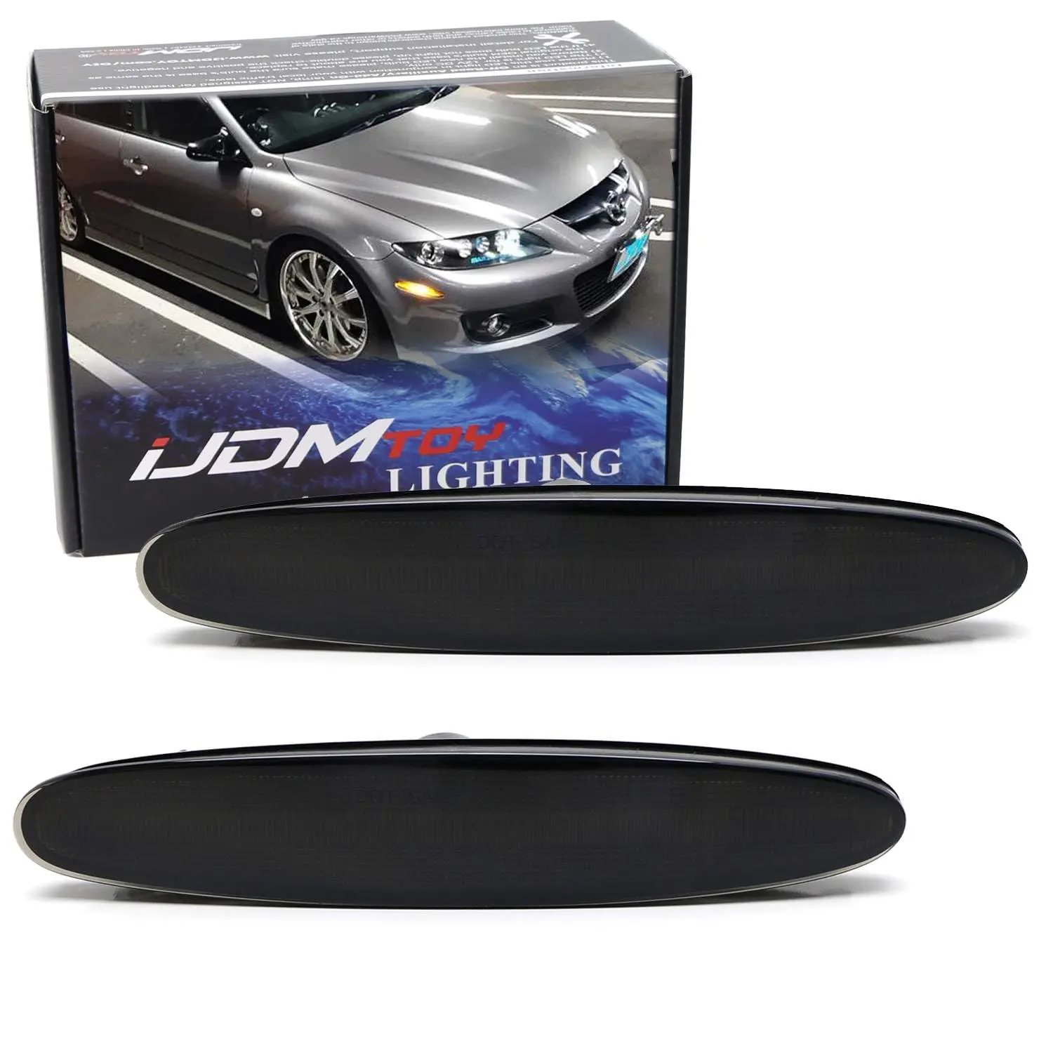 iJDMTOY Smoked Lens Amber Full LED Front Fender Side Marker Light Assembly Kit For 2003-2008 Mazda 6