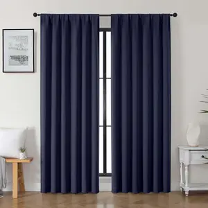 Navy Blue Blackout Curtains for Bedroom 84 inches Long 2 Panels Set, Noise Reducing Thermal Blackout Curtains for Living Room with Rod, Each 50" Wx84 L