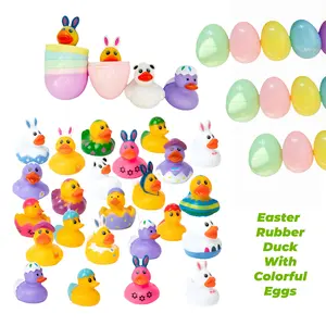 20-Piece Easter Surprise Hunt Set: Colorful Rubber Ducks Hiding Inside Plastic Eggs | Party Favors Assortment, Basket Stuffers, Kids Gift.