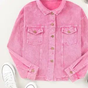 Pink Corduroy Vintage Raw Hem Jacket