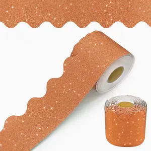 69 Feet Glitter Scalloped Bulletin Board Borders Trim for Holiday School Classroom Office Party Wall Locker Decoration Orange