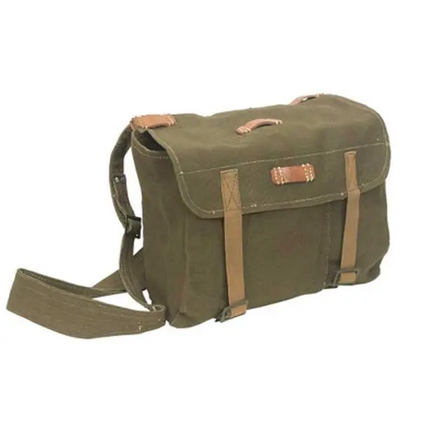Men's Military Surplus Shoulder Bag - Romanian, Heavy-Duty Canvas, Detachable Genuine Leather Straps, Adjustable Strap, Locking Flap, Bushcraft Crossbody Bag, Retro, Vintage, Satchel, Tactical Loadouts