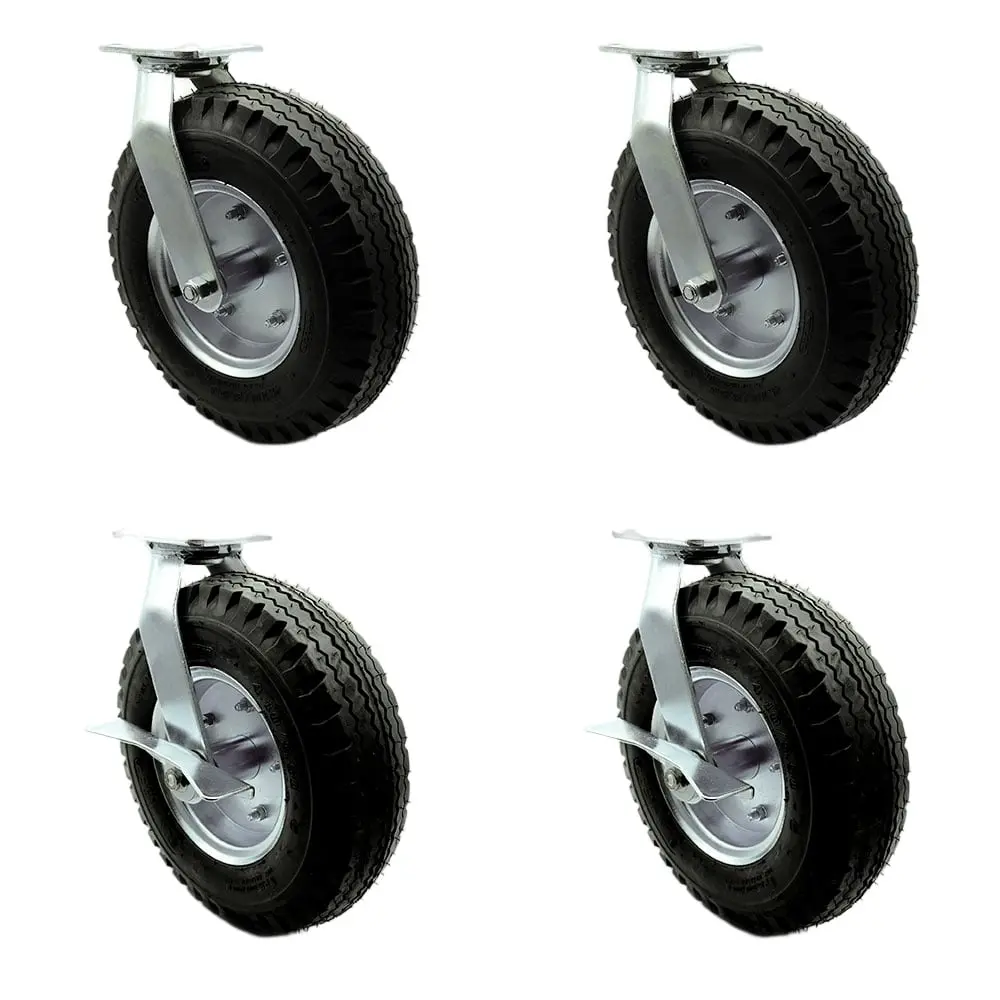 Service Caster SCC-100S3506-PNB-2-SLB-2 12 in. Lockable Swivel Pneumatic Rubber Wheel Casters, Black - Set of 4, Lockable Wheels, Swivel Wheels