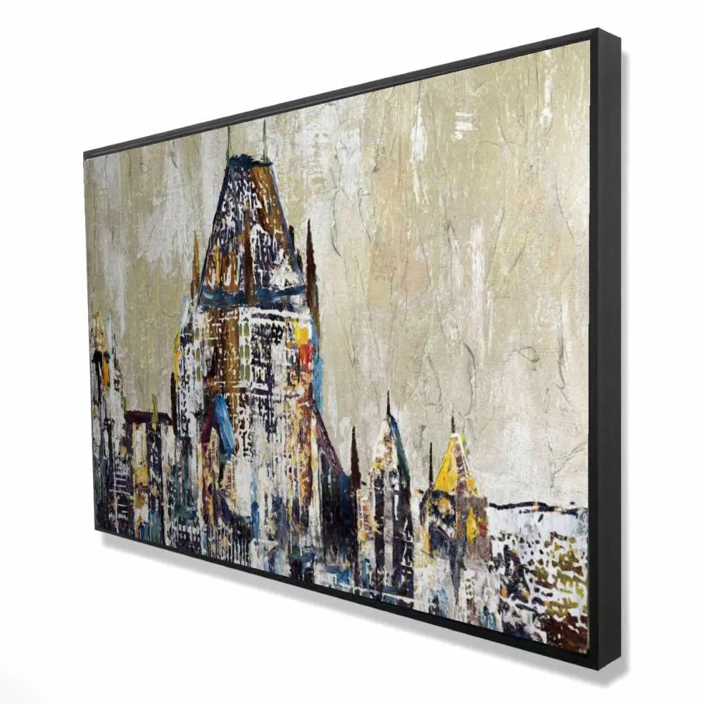 212 MAIN Framed Modern Abstract Art Wall Print - 24x36 in. Beige Chateau Motif Artwork, Home Decor Supply for Interior Use
