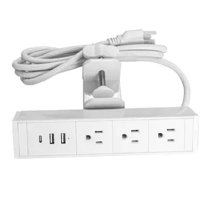 5-in-1 desk accessories Fast Charging station with 6ft cord, Sliding Desk Clamp Power Strip with 3 AC Outlet Ports, 1 USB-A Port, and 1 USB-C Port