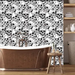 Skull Pattern Self Adhesive Wallpaper, 1 Count Removable Waterproof Wall Sticker, DIY Decorative Wall Paper for Home Living Room Bedroom