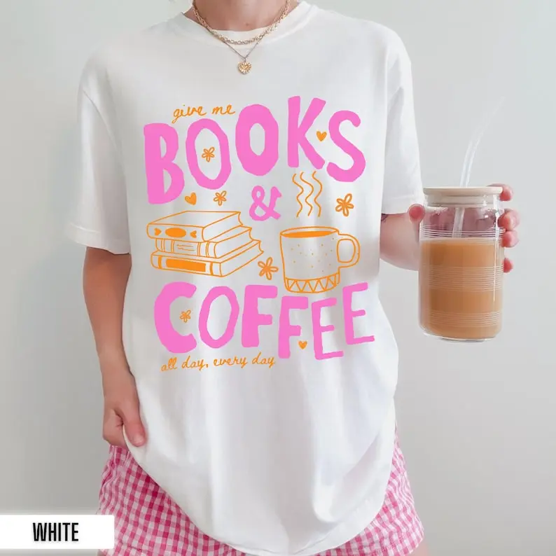 Books and Coffee Shirt, Book Lover Tee, Reading Graphic Shirt, Coffee Lover Gift, Cute Bookish Shirt, Reader Gift Comfort Colors Library Tee