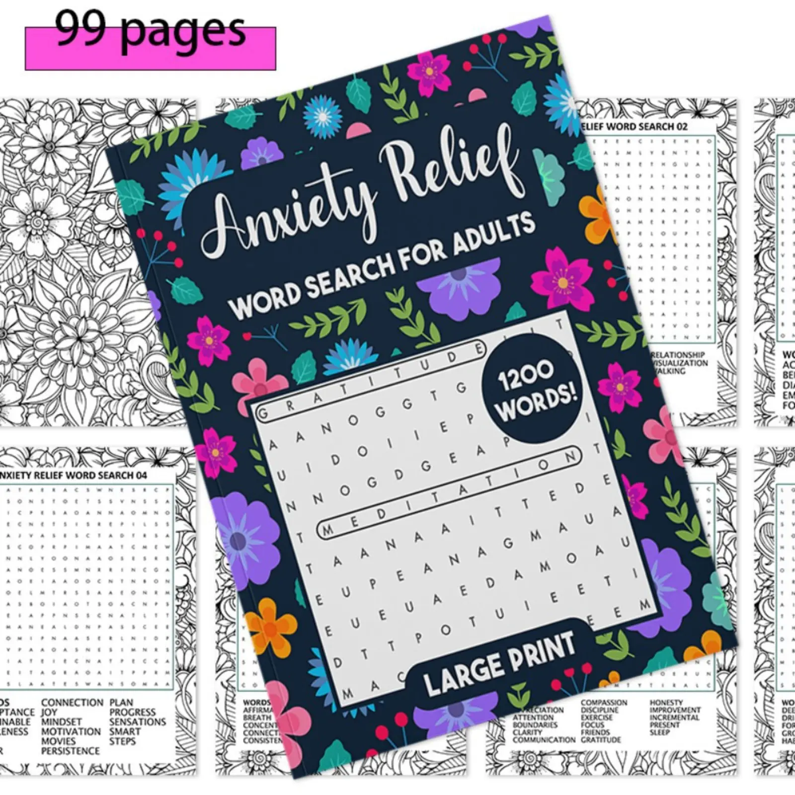 Word Search Puzzles Book to Find Focus, Serenity,1200 Large Print Word ...