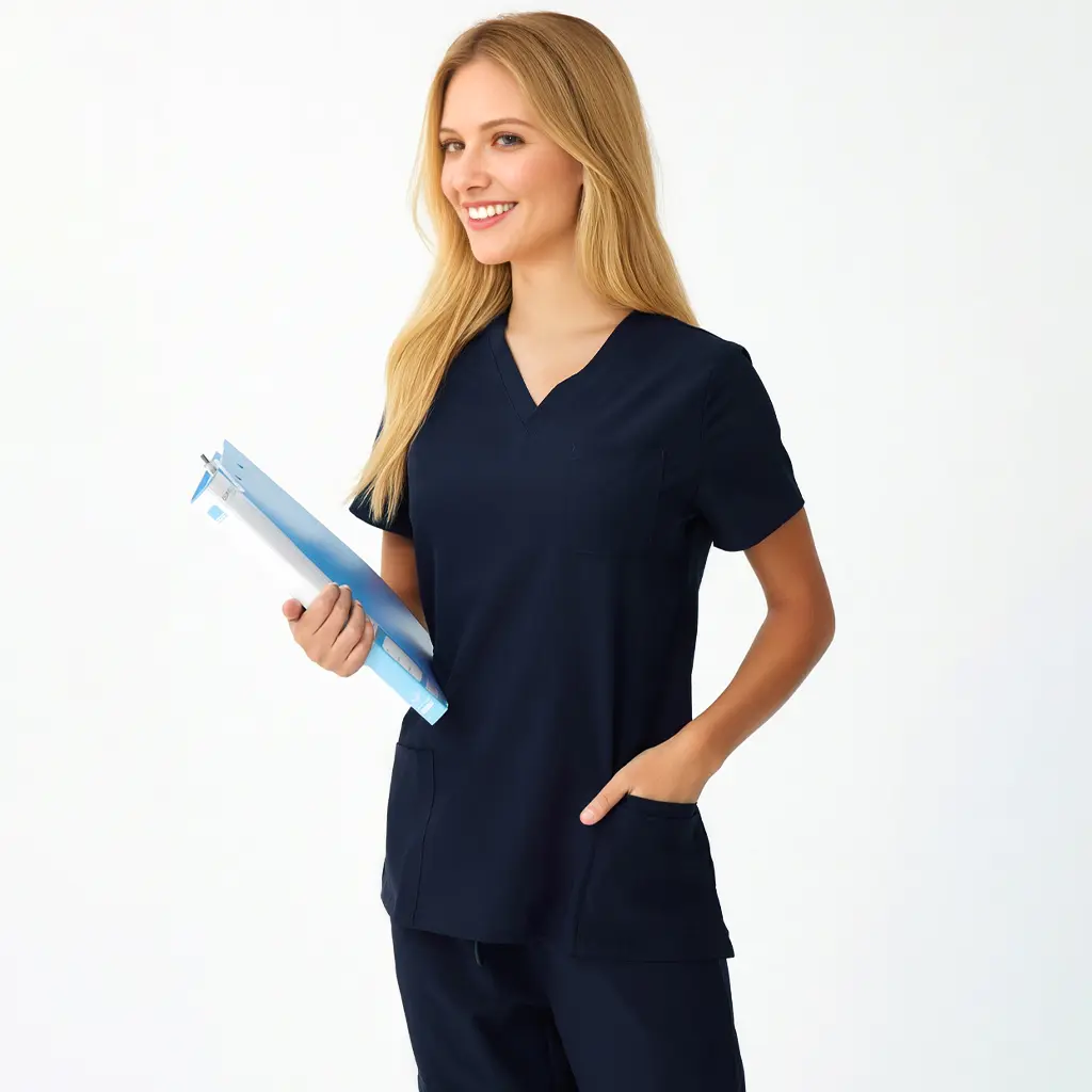Women’s Scrub Top – Stretch V-Neck Medical Uniform Shirt with 3 Pockets, Easy Care Nursing Workwear