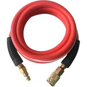 Air Hose 1/4 in x 10 ft, Heavy Duty, Lightweight, Kink Resistant, Hybrid Air Compressor Hose with 1/4 in Solid Brass Male Fittings, Bend Restrictors, 300 PSI (10FT, Red White)