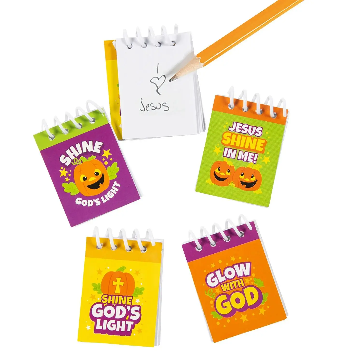 1 1/2" x 2" Bulk 48 Pc. Mini Christian Pumpkin Blank Paper Spiral Notepads