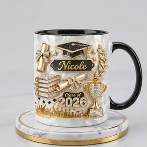 Custom Graduation Mug 2D Printed 3D Effect Coffee Cup, Personalized Class of 2026 Ceramic Keepsake for Students Masters Graduates, Unique Graduation Gift Idea for Him Her Friends Family College Celebration Present