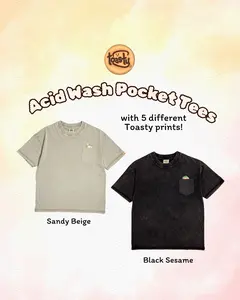 Tasty Toastys Acid Wash 100% Cotton Pocket Tee T-Shirt with 2 different Toasty Prints!