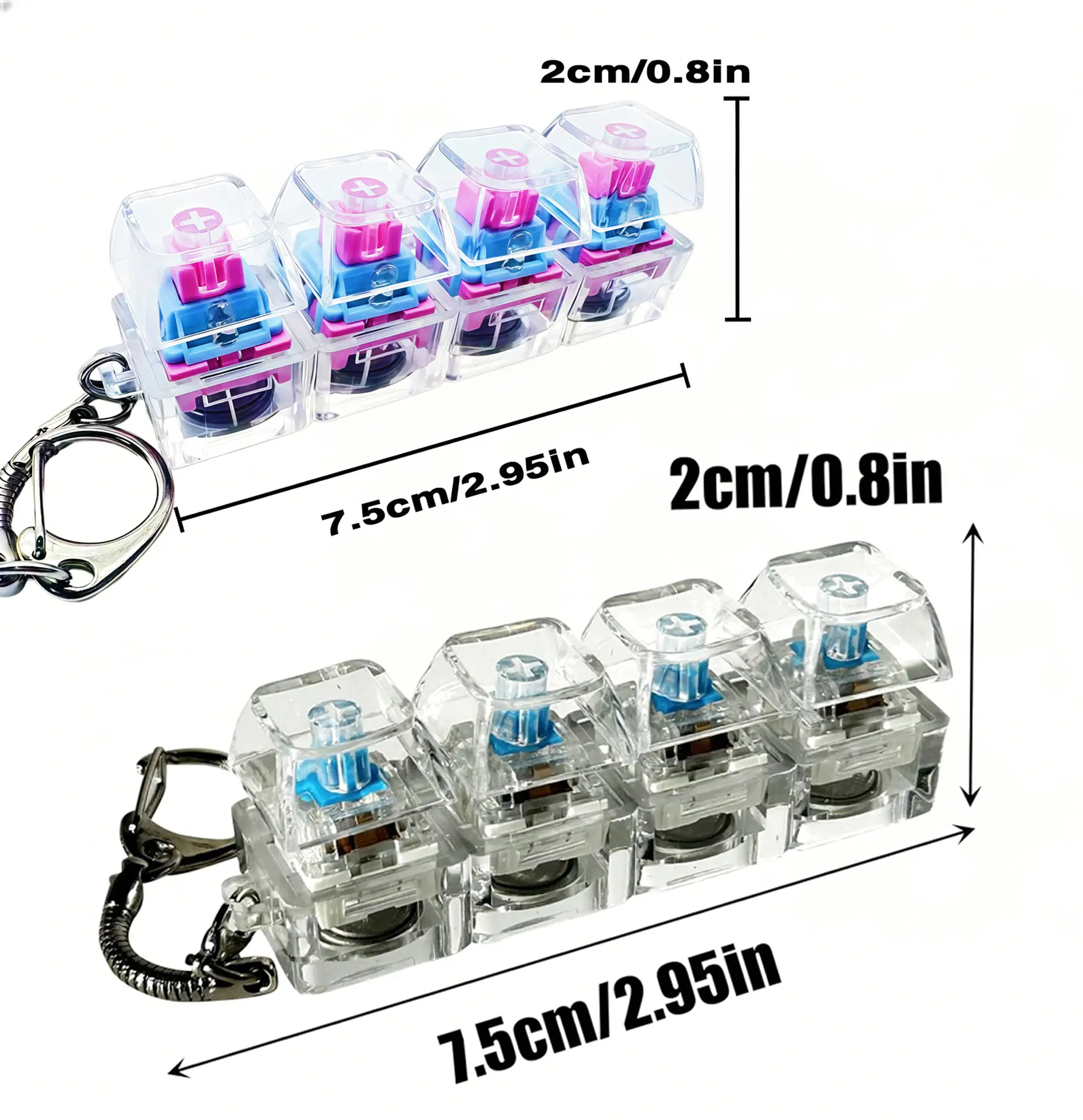 Premium Fidget Keyboard Clicker, Mini Mechanical Keyboard-Shaped Stress Relief Toy with Crystal Keycaps, Glowing LED Lights, Transparent Acrylic Design, Portable Sensory Relaxing Toy, Ideal Christmas Holiday Gift