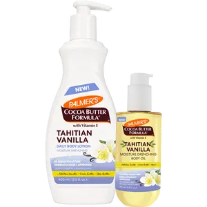 Palmer's Cocoa Butter Formula Tahitian Vanilla Moisture Drenching Body Lotion & Body Oil Bundle with Shea Butter Long Lasting Hydration Vegan Friendly  400ml & 92ml