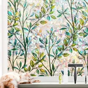 Window  Film Stained Glass Window Film  Decorative Cling,Sun Blocking Static Cling Removable Film for Glass Door, Decor Window Cover Non-Adhesive 17.5 x 78.7 inches,Leaf
