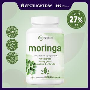 Moringa Oleifera, 300 Capsules with Supergreens Blend of Wheatgrass, Barley Grass, Spirulina, & Chlorella