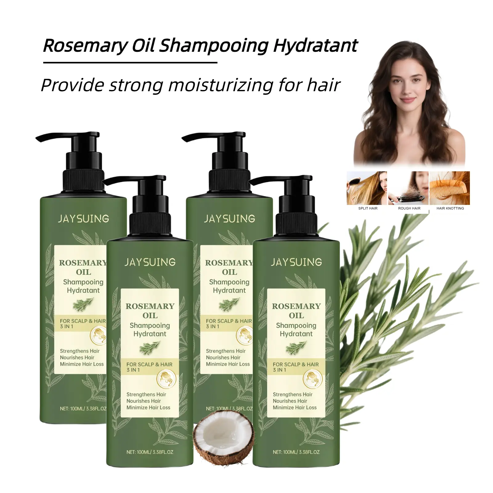 Rosemary Hydrating Shampoo – Strengthens Hair Strands, Reduces Breakage, Soothes Scalp – Sulfate-Free, Vegan Formula | Promotes Thicker, Healthier, Shinier Hair | Hair Care Booster
