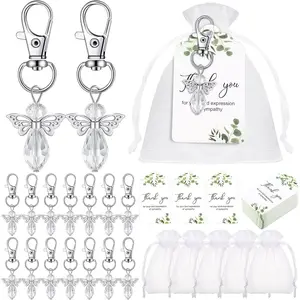 60 Set Funeral Favors, Celebration of Life Favors Angel Keychains Organza Bags Sympathy Thank You Tags for Memorial Party Supplies Guest Return Favors Funeral Gifts